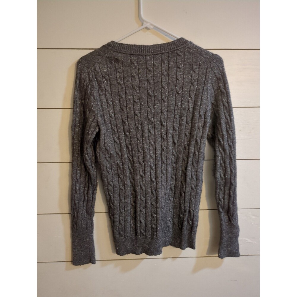Loft gray sparkle cable knit sweater wool rabbit hair blend medium fall winter - Picture 6 of 7